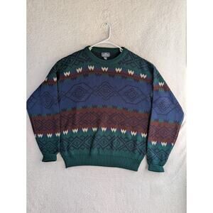 Vintage Sir William Geometric Sweater Mens XLT 80s 90s Style Fair Isle
